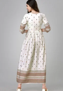 Digital Printed Rayon Long Kurta in Off White