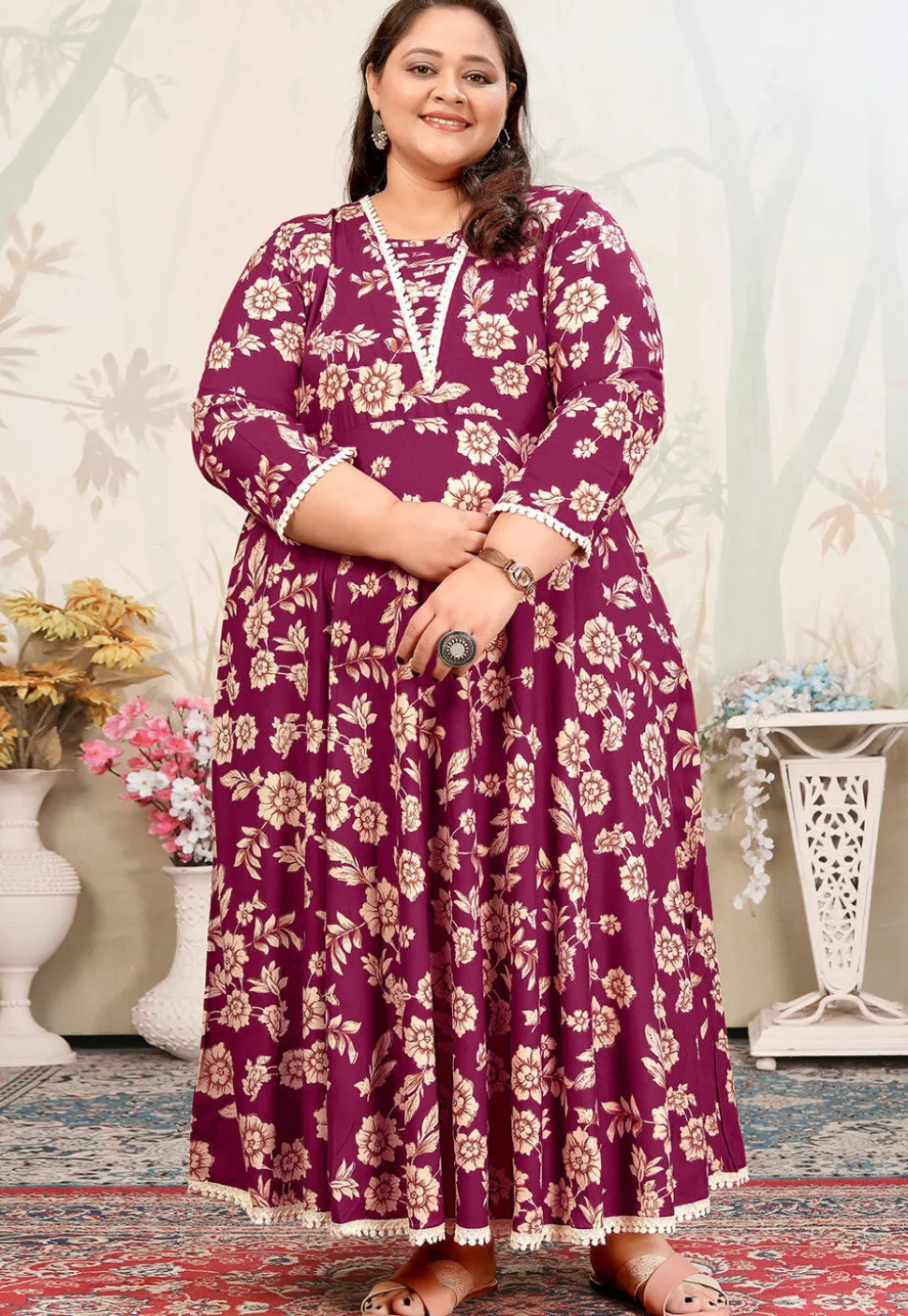 Digital Printed Rayon Long Kurta in Purple