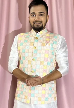 Digital Printed Rayon Nehru Jacket in Multicolor