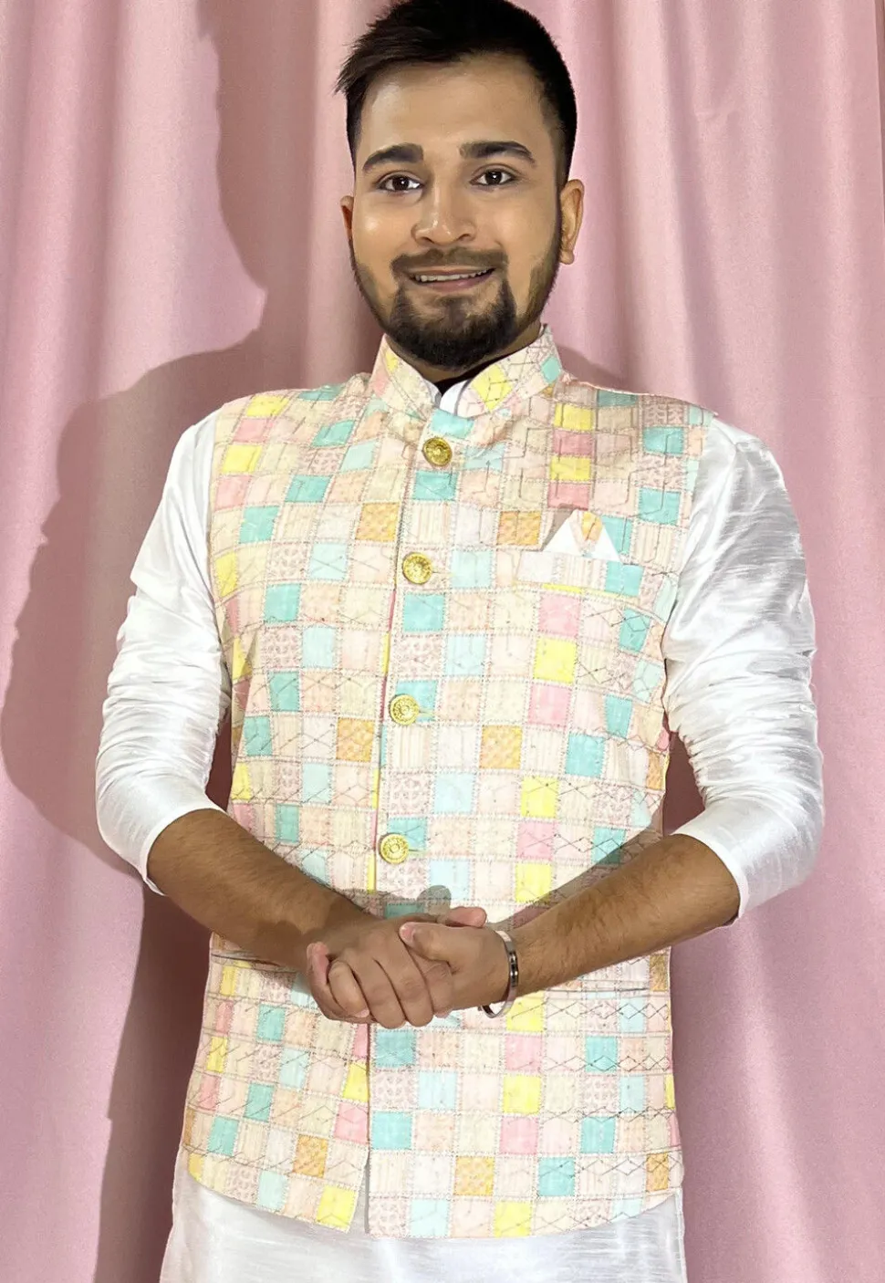Digital Printed Rayon Nehru Jacket in Multicolor
