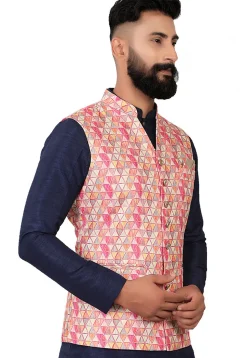 Digital Printed Rayon Nehru Jacket in Multicolor