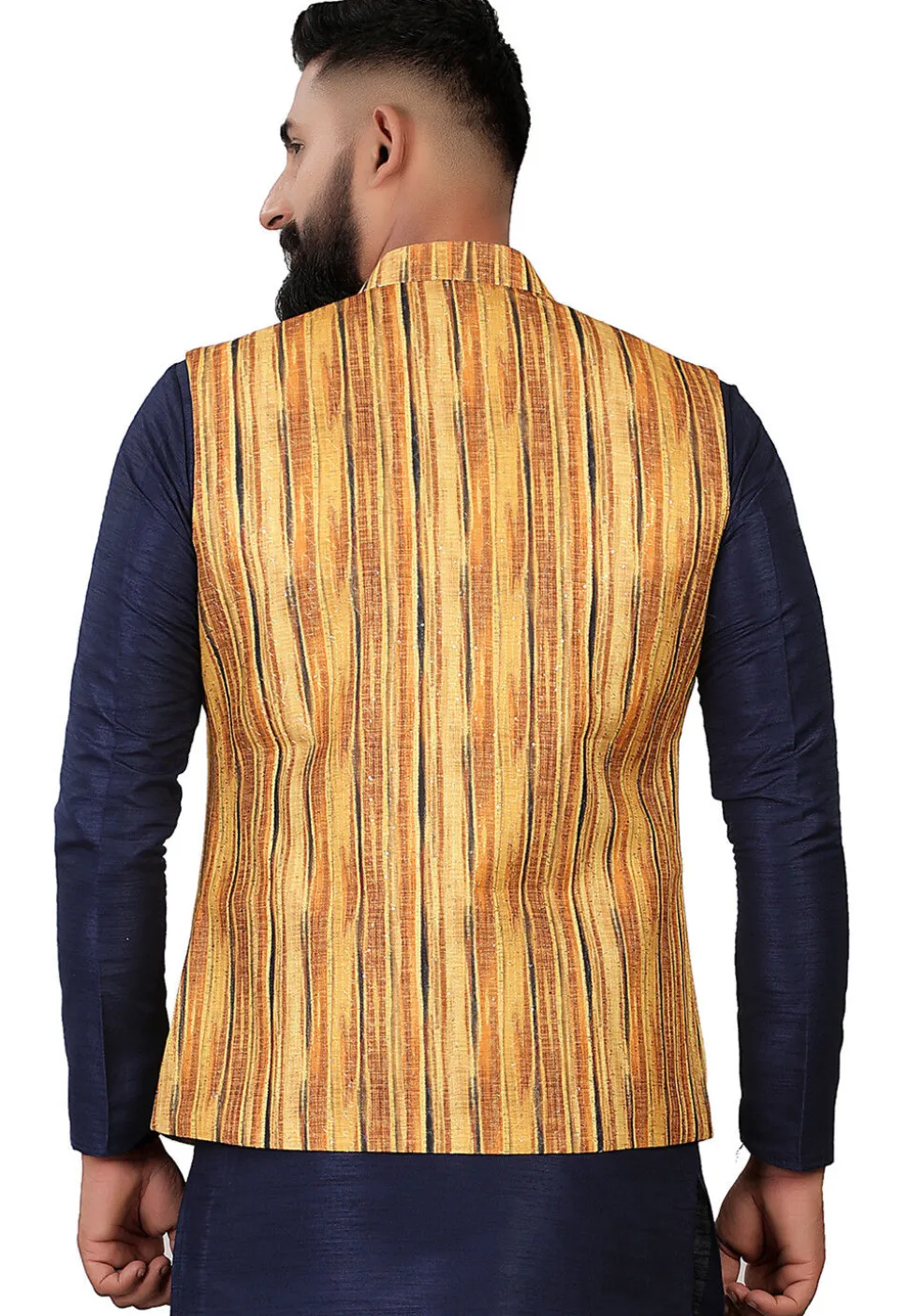 Digital Printed Rayon Nehru Jacket in Mustard