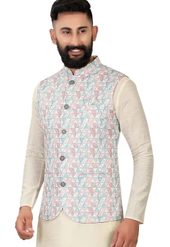 Digital Printed Rayon Nehru Jacket in Multicolor
