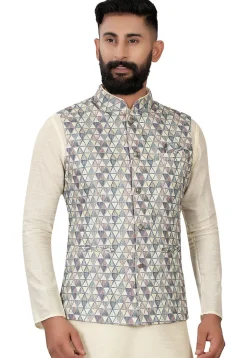Digital Printed Rayon Nehru Jacket in Multicolor