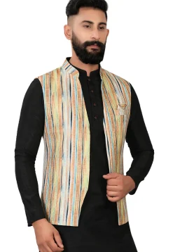 Digital Printed Rayon Nehru Jacket in Multicolor