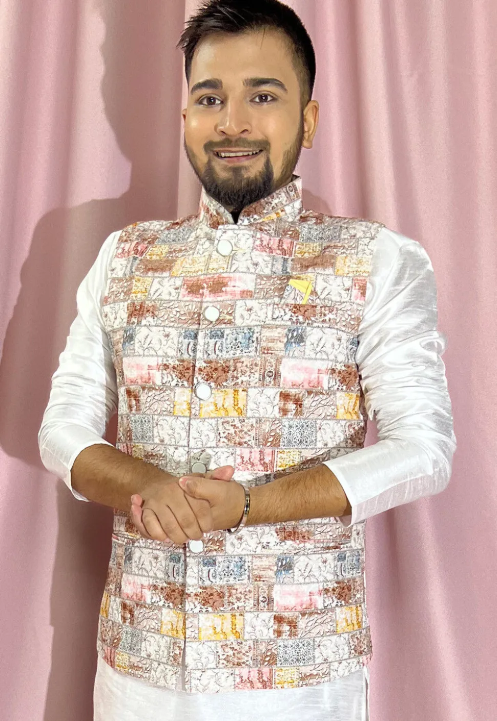 Digital Printed Rayon Nehru Jacket in Multicolor