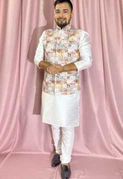Digital Printed Rayon Nehru Jacket in Multicolor