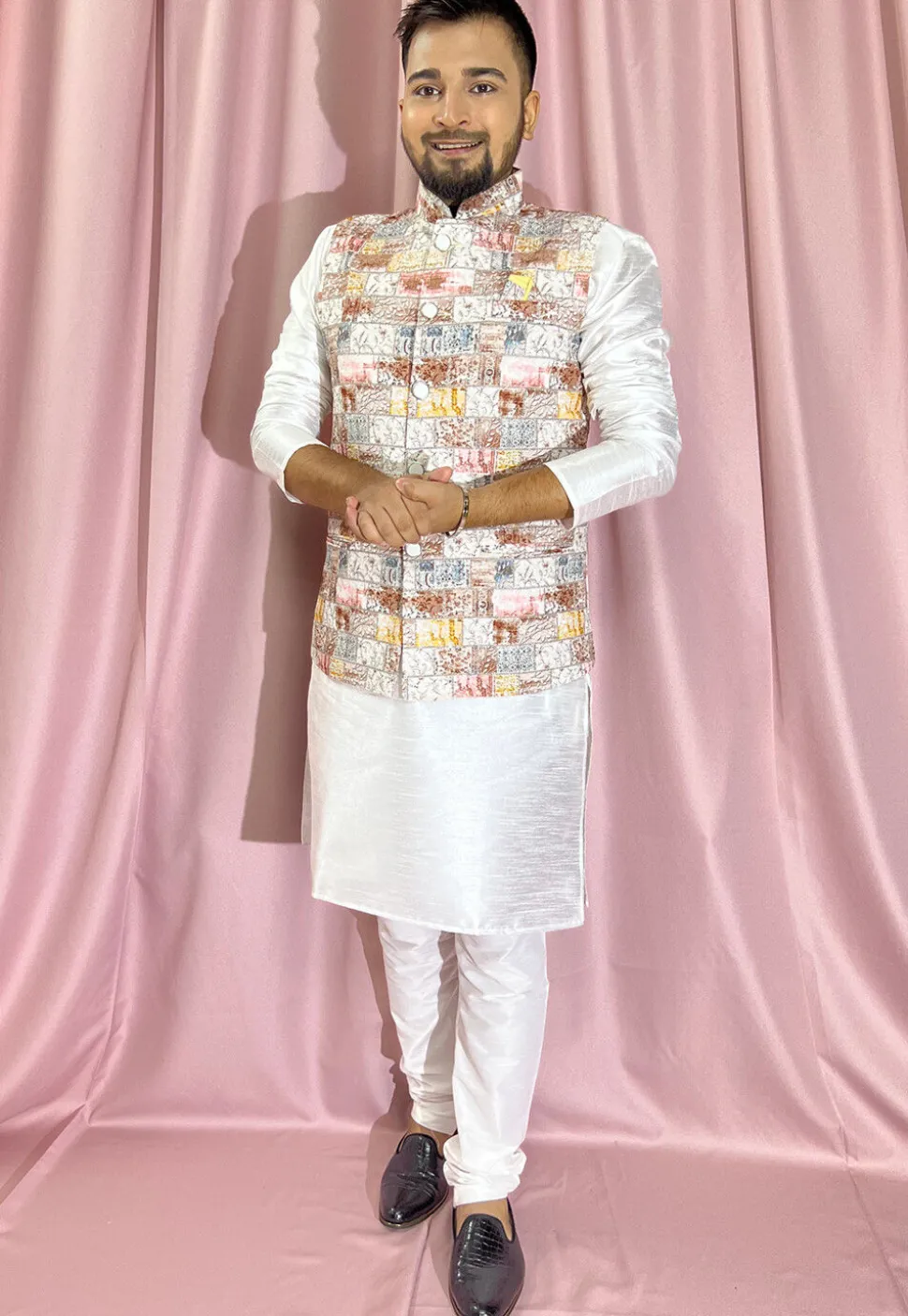 Digital Printed Rayon Nehru Jacket in Multicolor