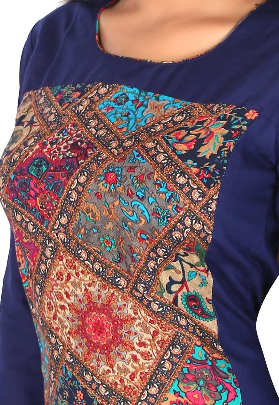 Digital Printed Rayon Straight Kurta in Blue and Multicolor