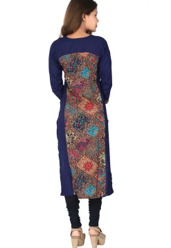 Digital Printed Rayon Straight Kurta in Blue and Multicolor