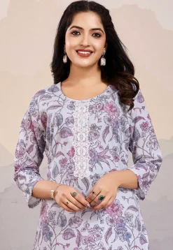 Digital Printed Rayon Straight Kurta Set in Light Purple