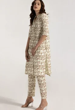 Digital Printed Rayon Straight Kurta Set in Brown