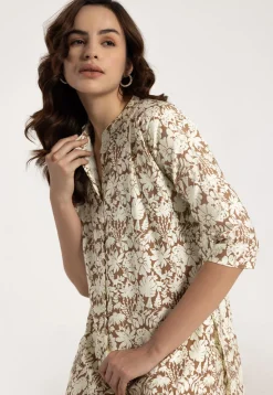 Digital Printed Rayon Straight Kurta Set in Brown