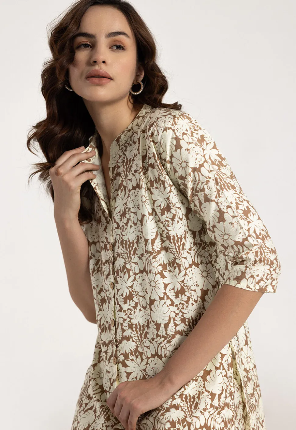 Digital Printed Rayon Straight Kurta Set in Brown
