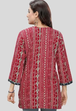 Digital Printed Rayon Straight Kurti in Red