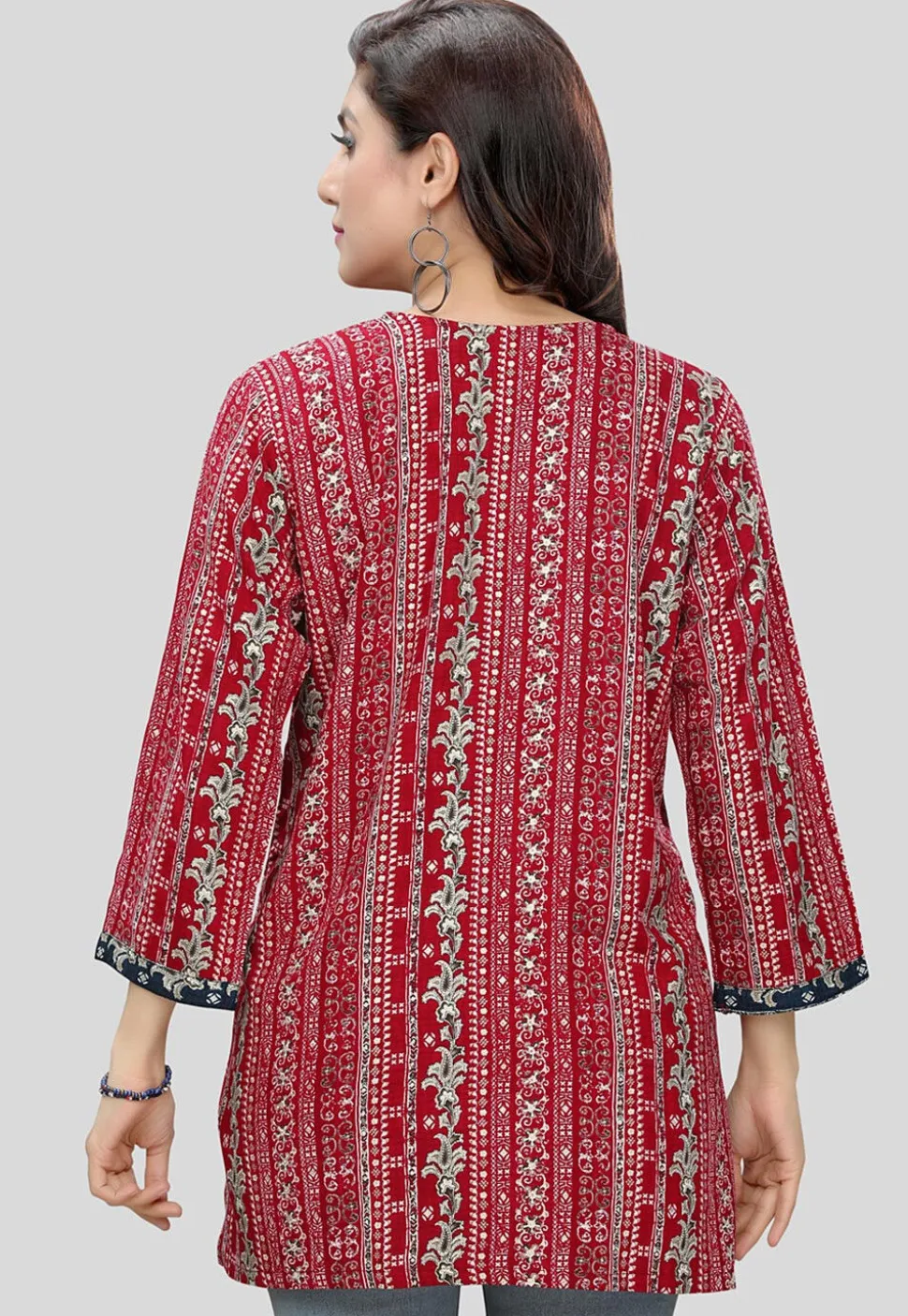 Digital Printed Rayon Straight Kurti in Red
