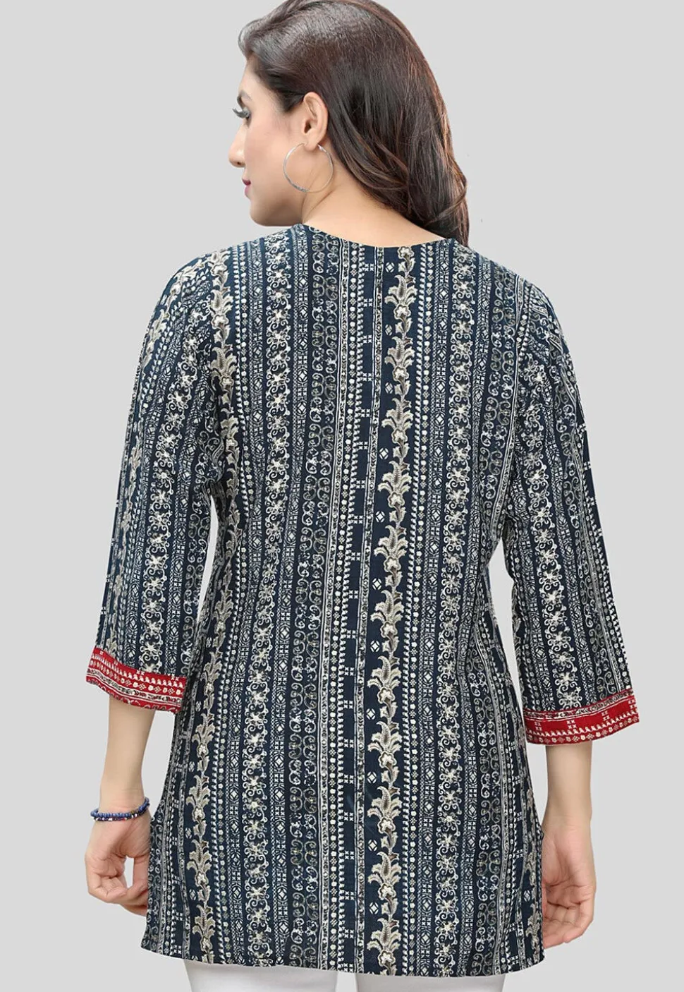 Digital Printed Rayon Straight Kurti in Navy Blue
