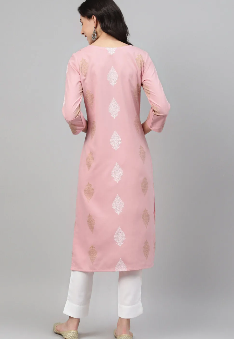 Digital Printed Rayon Straight Kurta in Pink