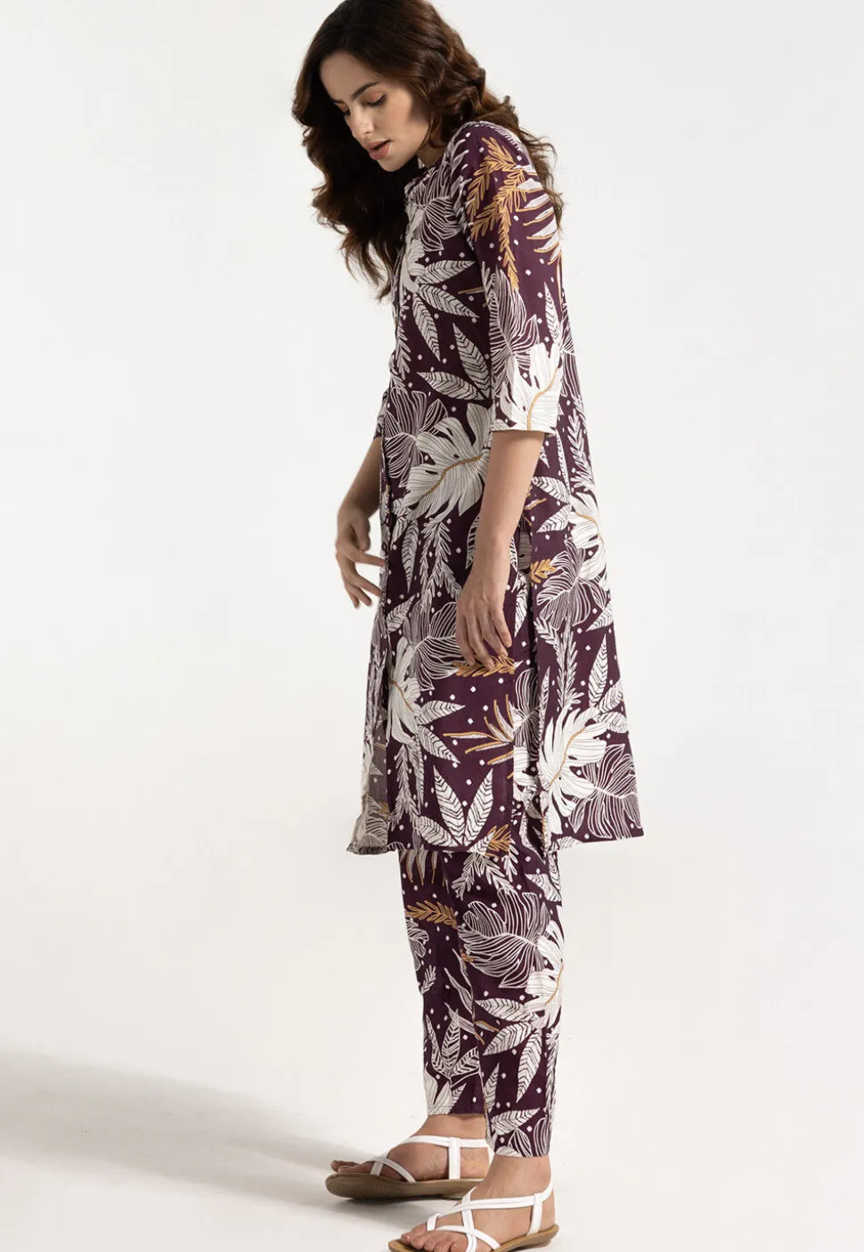 Digital Printed Rayon Straight Kurta Set in Violet