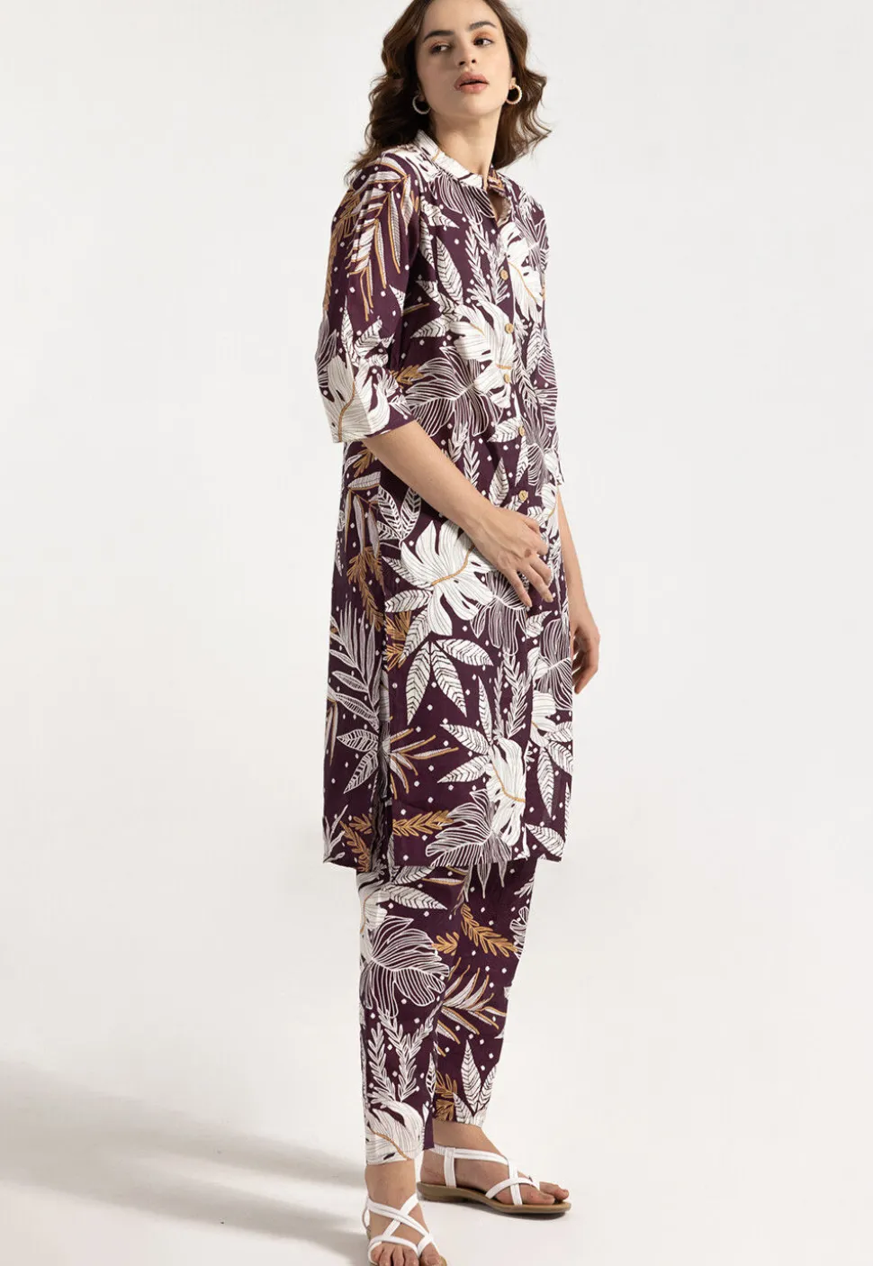 Digital Printed Rayon Straight Kurta Set in Violet