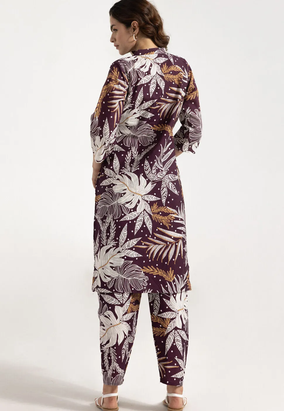 Digital Printed Rayon Straight Kurta Set in Violet