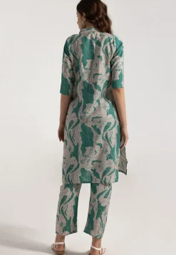 Digital Printed Rayon Straight Kurta Set in Green