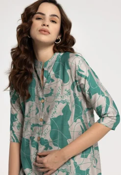 Digital Printed Rayon Straight Kurta Set in Green