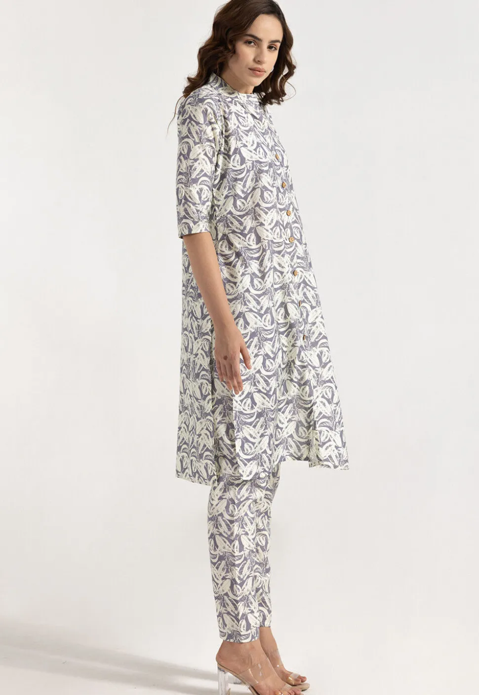 Digital Printed Rayon Straight Kurta Set in Grey
