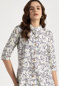 Digital Printed Rayon Straight Kurta Set in Grey