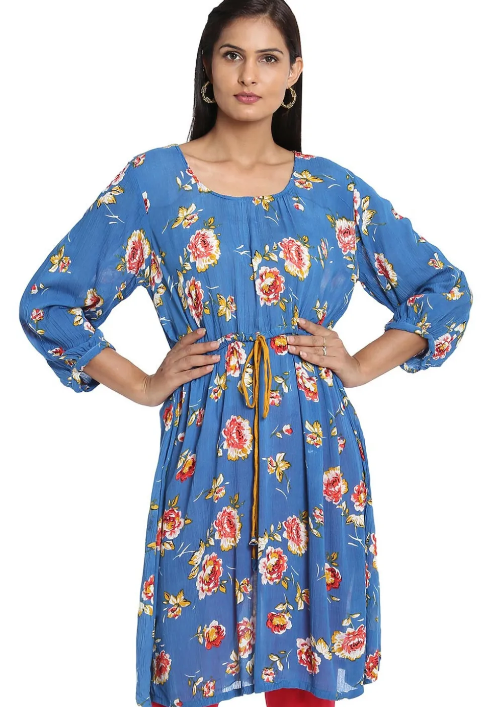 Digital Printed Rayon Tunic in Blue