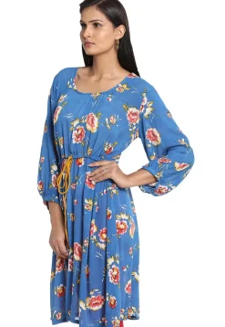 Digital Printed Rayon Tunic in Blue