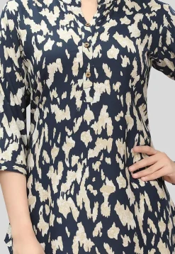 Digital Printed Rayon Tunic in Navy Blue