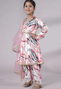 Digital Printed Satin A Line Suit in Pink