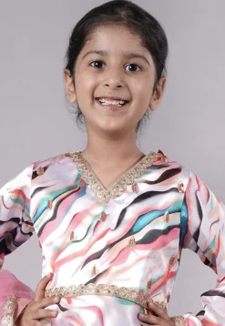 Digital Printed Satin A Line Suit in Pink