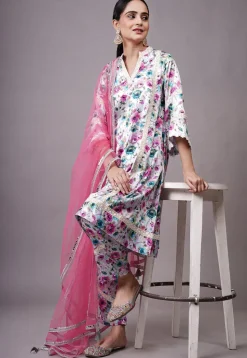 Digital Printed Satin Aline Suit in Multicolor