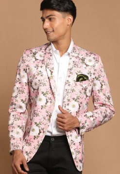 Digital Printed Satin Blazer in Pink