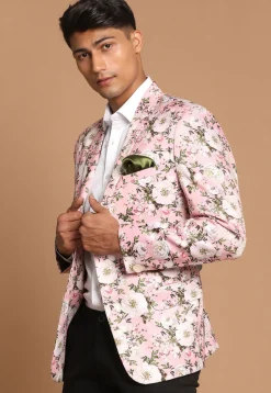 Digital Printed Satin Blazer in Pink