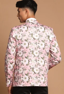 Digital Printed Satin Blazer in Pink