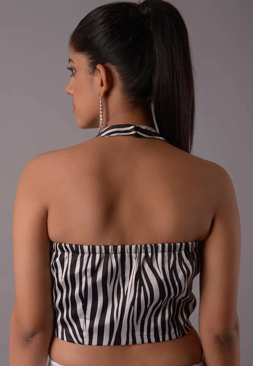 Digital Printed Satin Blouse in Black and Off White