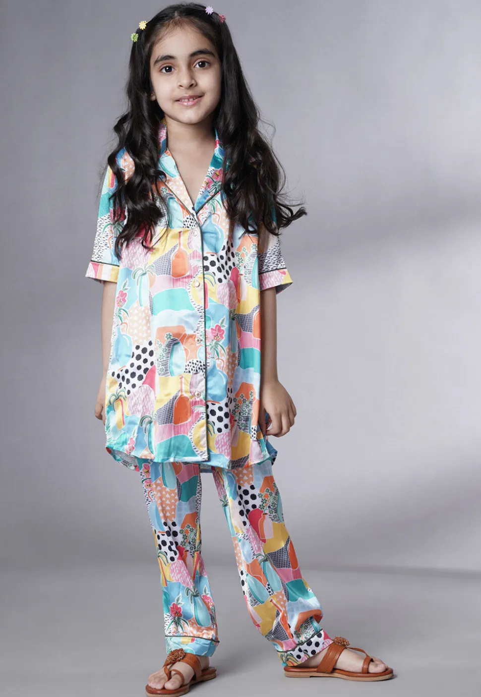 Digital Printed Satin Co Ord Set in Multicolor