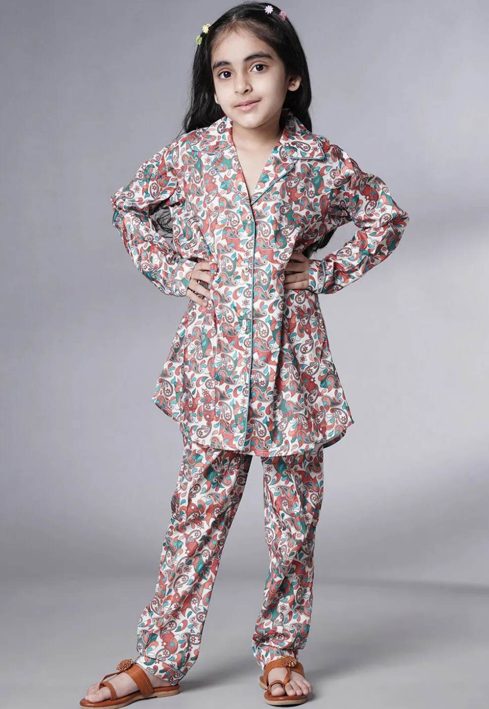 Digital Printed Satin Co Ord Set in Multicolor