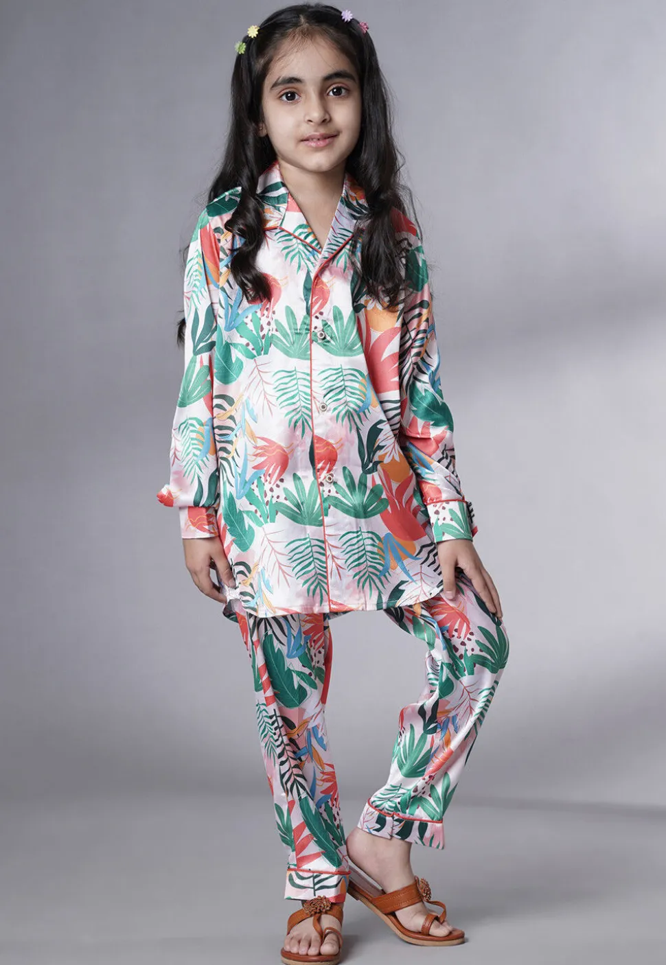 Digital Printed Satin Co Ord Set in Multicolor