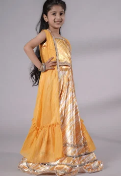 Digital Printed Satin Crop Top Set in Yellow