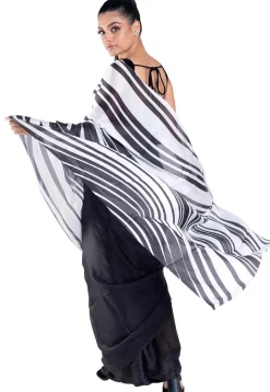 Digital Printed Satin Georgette Saree in Black and White