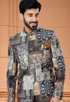 Digital Printed Satin Jodhpuri Suit in Multicolor