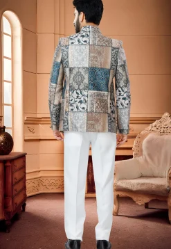 Digital Printed Satin Jodhpuri Suit in Multicolor