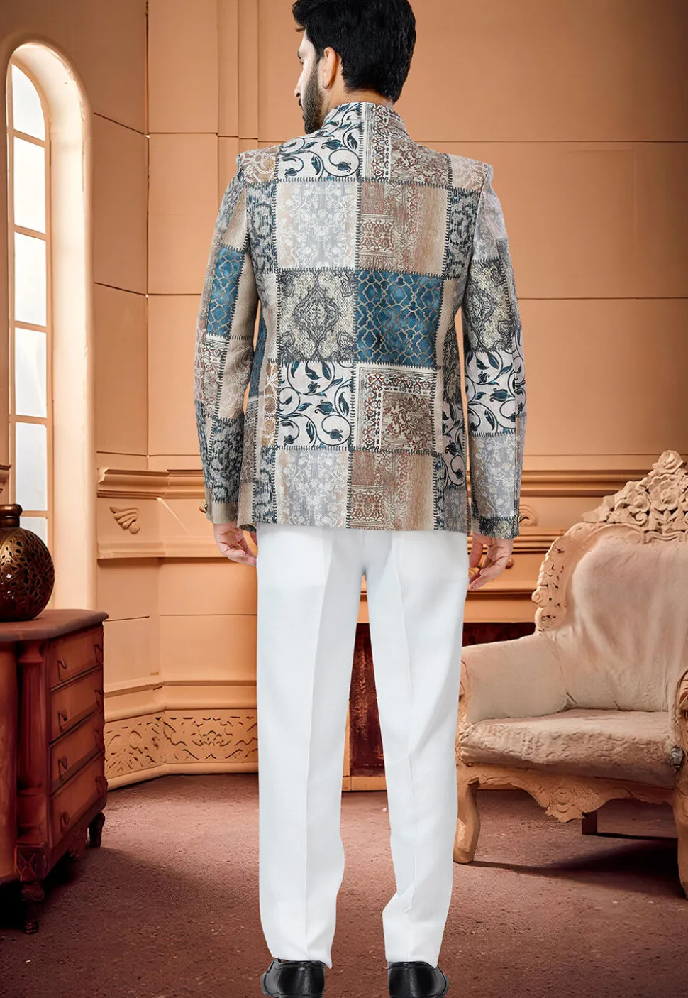 Digital Printed Satin Jodhpuri Suit in Multicolor