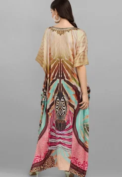 Digital Printed Satin Kaftan in Multicolor