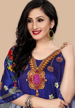 Digital Printed Satin Kaftan in Blue