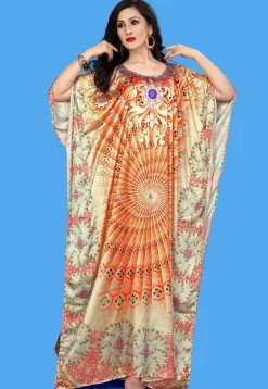 Digital Printed Satin Kaftan in Multicolor